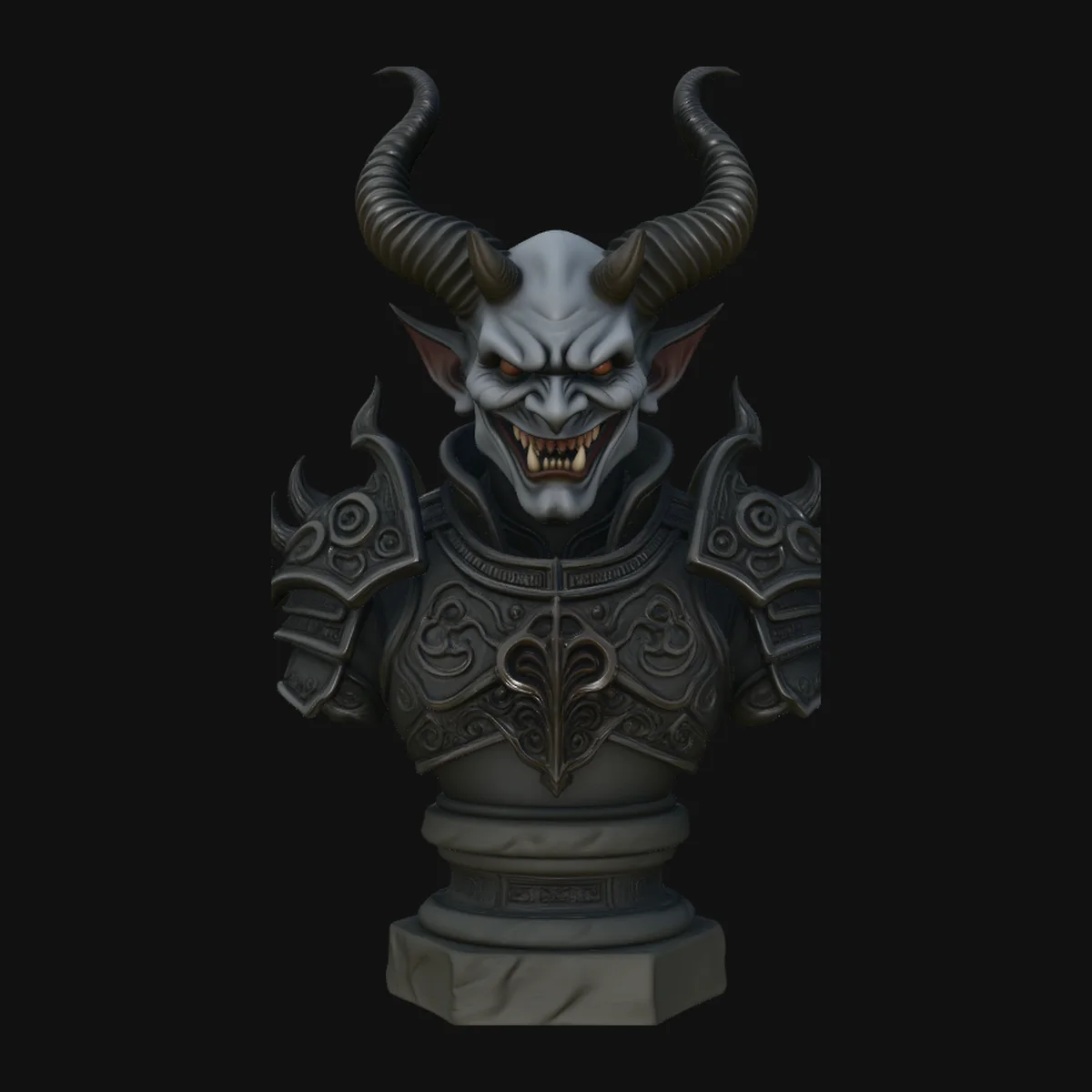 Horned Demon Lord Bust Statue Design 2