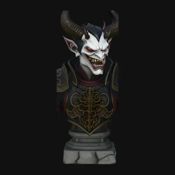 Horned Demon Lord Bust Statue Design 3