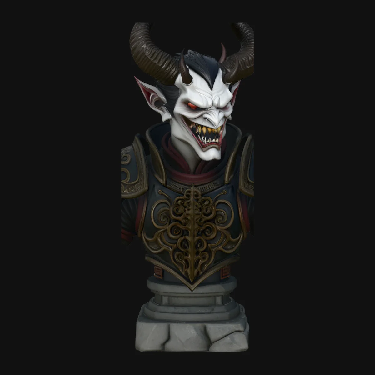 Horned Demon Lord Bust Statue Design 3