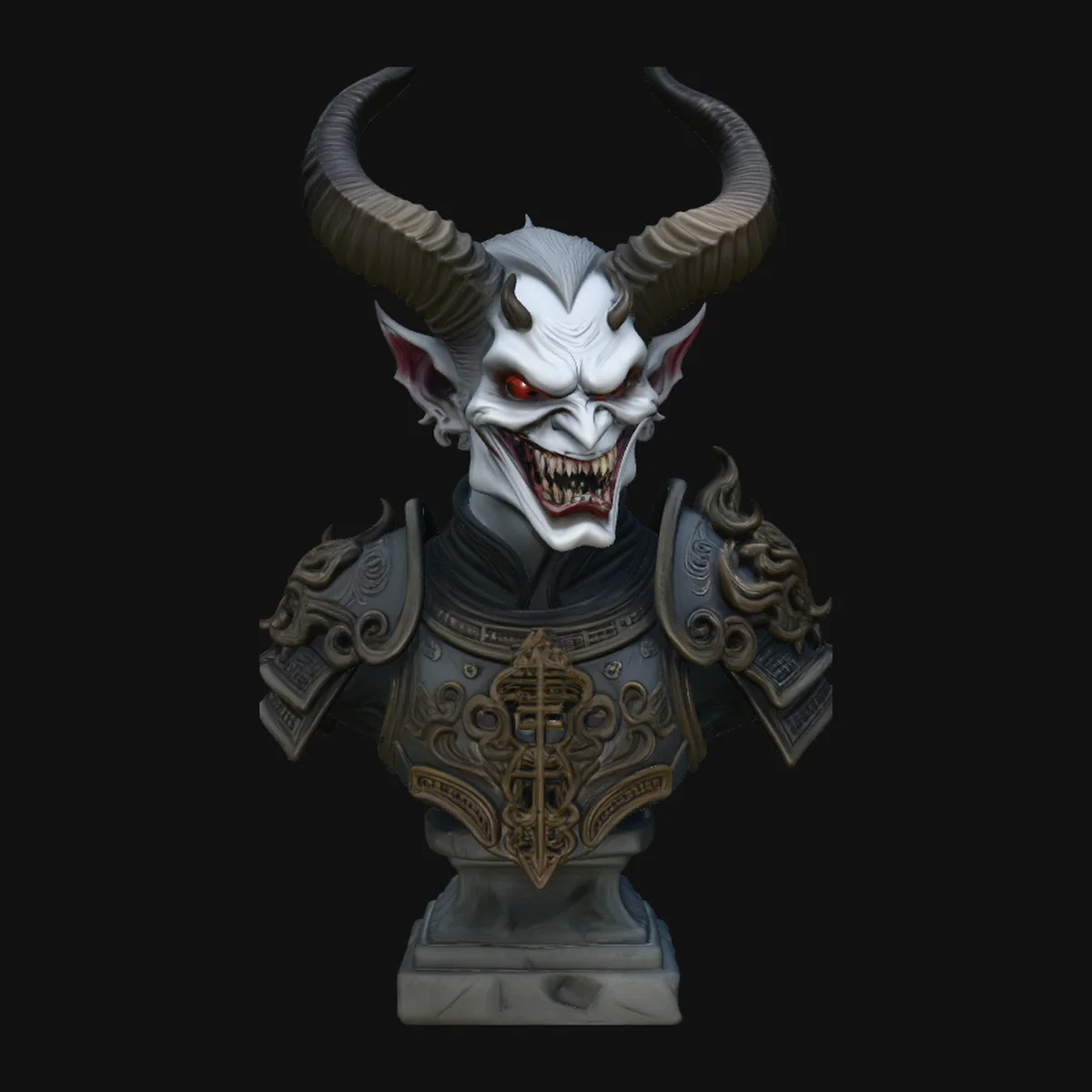 Horned Demon Lord Bust Statue Design 4