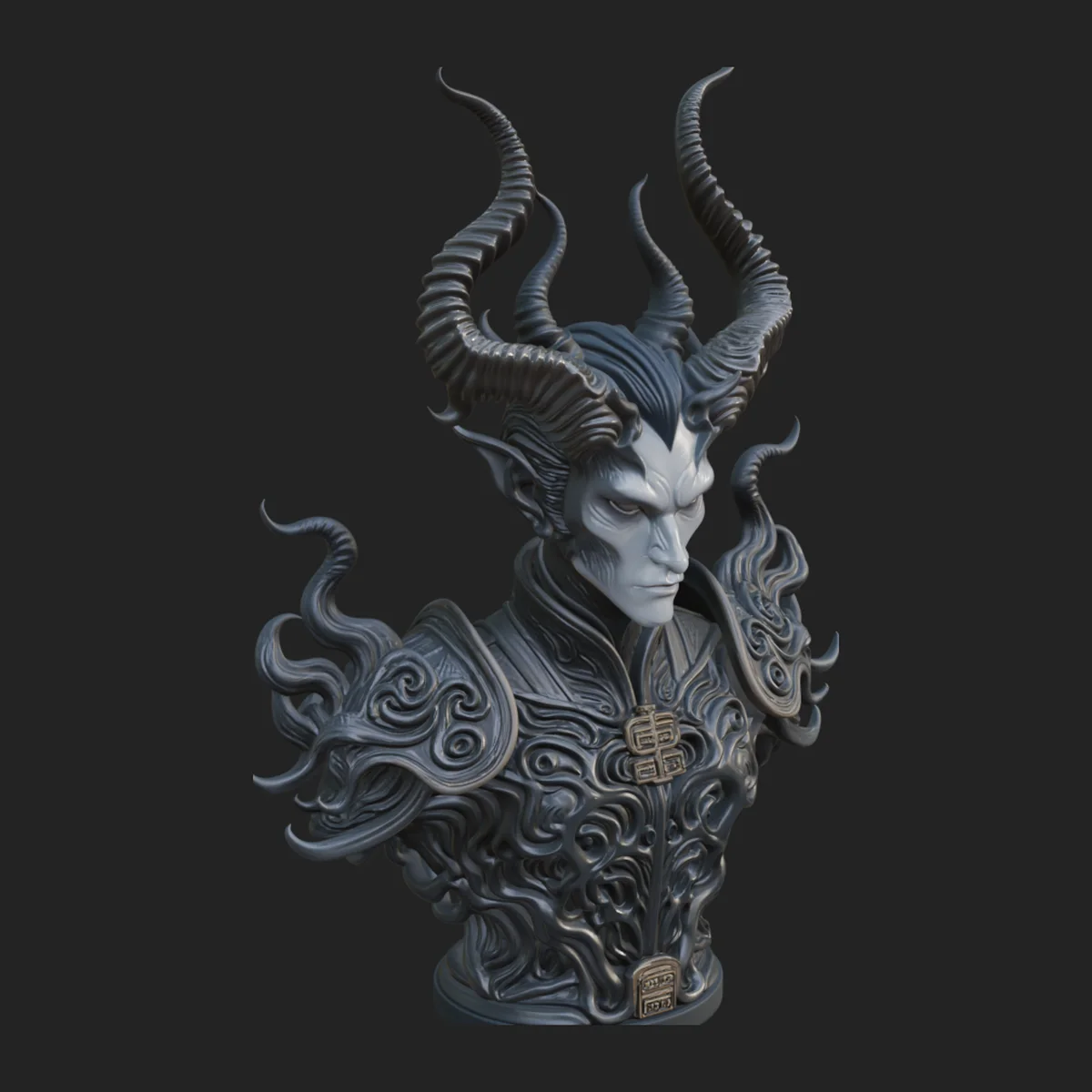 Horned Demon Lord Bust Statue Design 5