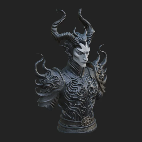 Horned Demon Lord Bust Statue Design 6