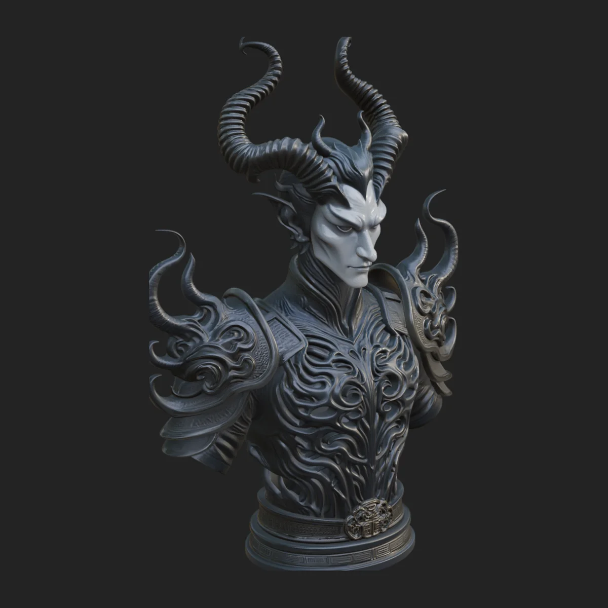 Horned Demon Lord Bust Statue Design 6