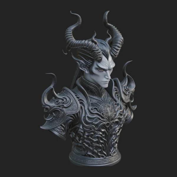 Horned Demon Lord Bust Statue Design 7