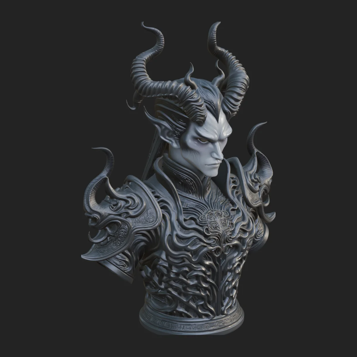 Horned Demon Lord Bust Statue Design 7