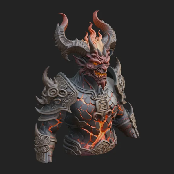 Horned Demon Lord Bust Statue Design 9