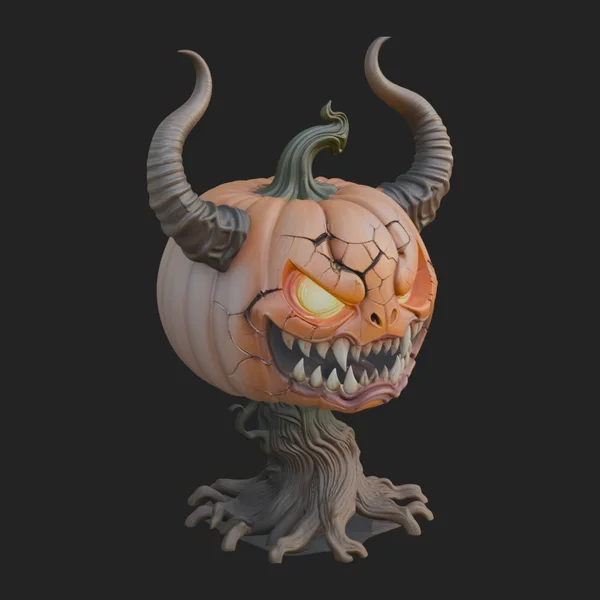 Horned Demon Pumpkin Statue Design 1