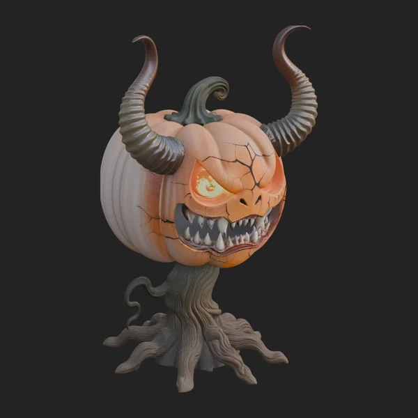 Horned Demon Pumpkin Statue Design 2