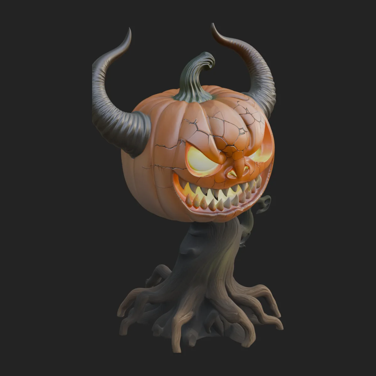 Horned Demon Pumpkin Statue Design 3