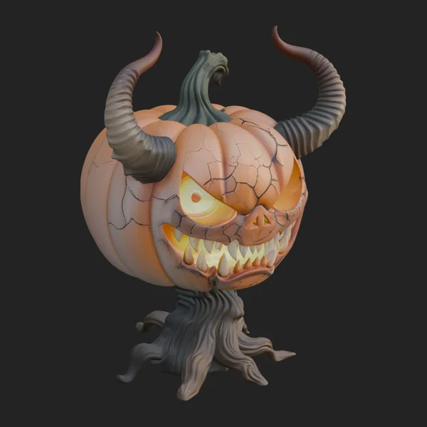 Horned Demon Pumpkin Statue Design 4