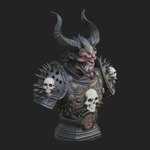 Horned Demon Warrior Bust Statue Design 1