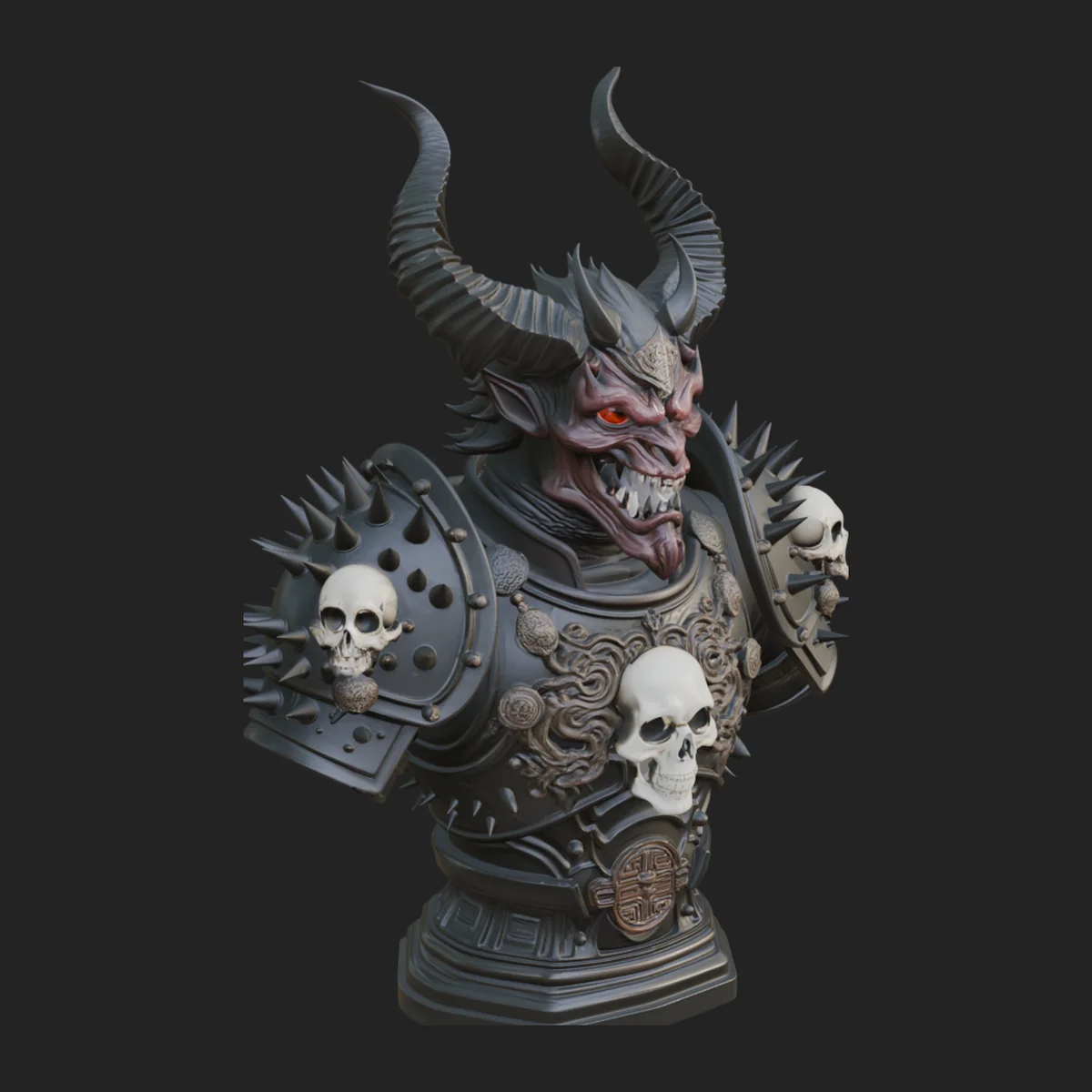Horned Demon Warrior Bust Statue Design 1