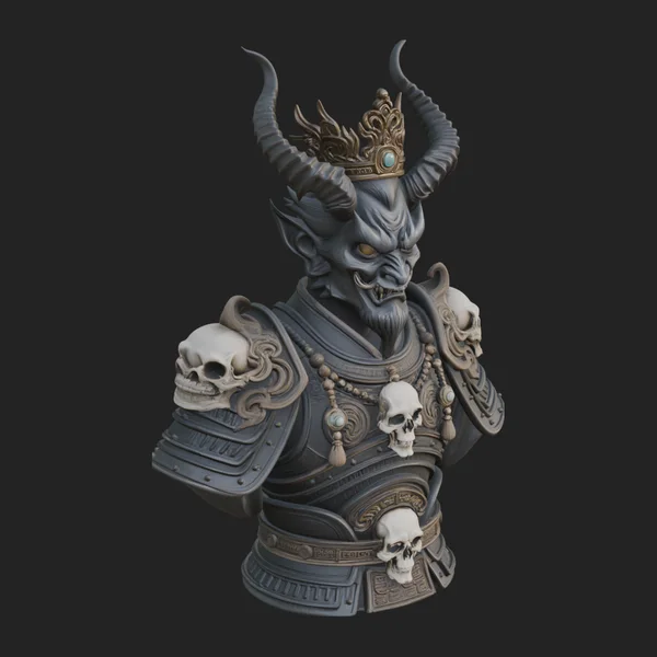 Horned Demon Warrior Bust Statue Design 2