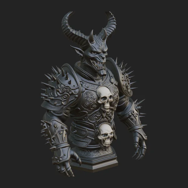 Horned Demon Warrior Bust Statue Design 3