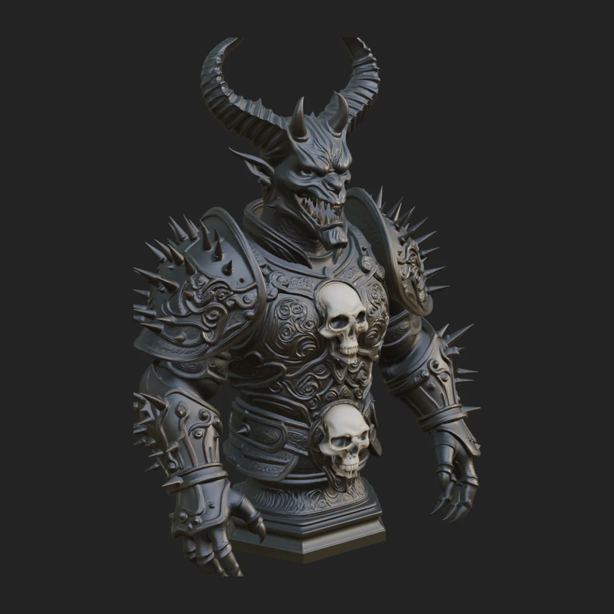 Horned Demon Warrior Bust Statue Design 3