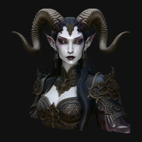 Horned Demoness Bust Statue Design 1