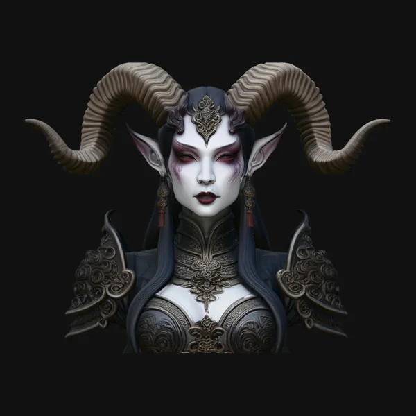 Horned Demoness Bust Statue Design 2