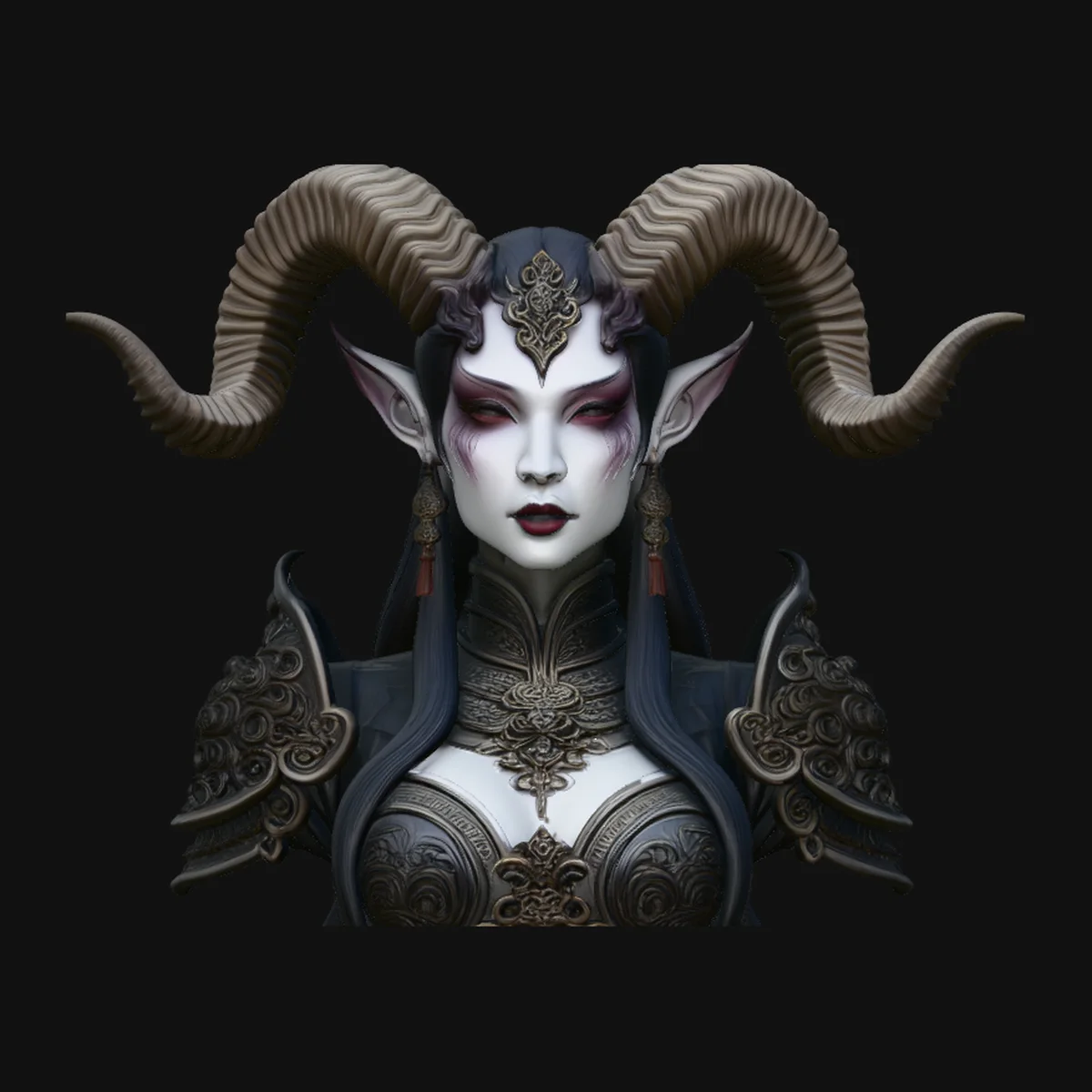 Horned Demoness Bust Statue Design 2