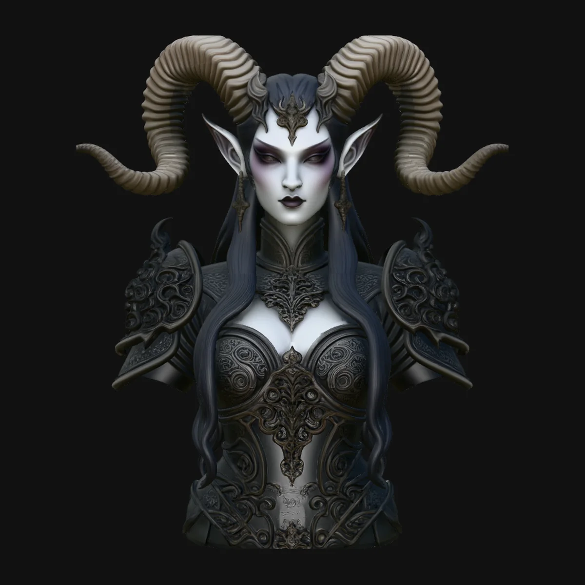 Horned Demoness Bust Statue Design 3