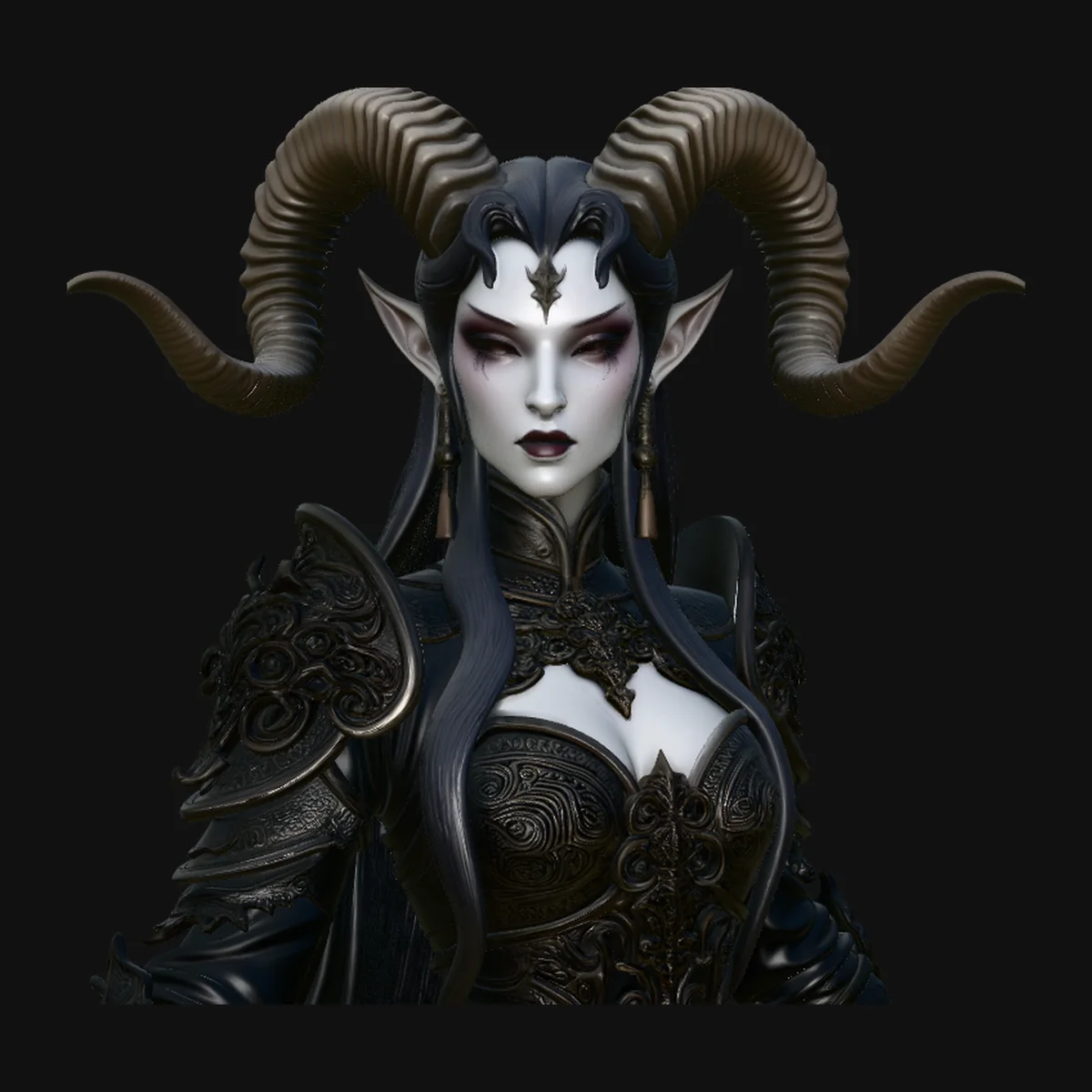 Horned Demoness Bust Statue Design 4