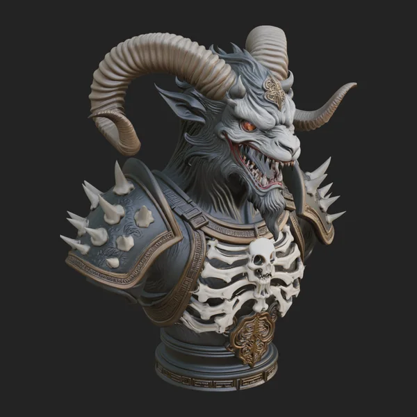 Horned Dragon Demon Bust Statue Design 1