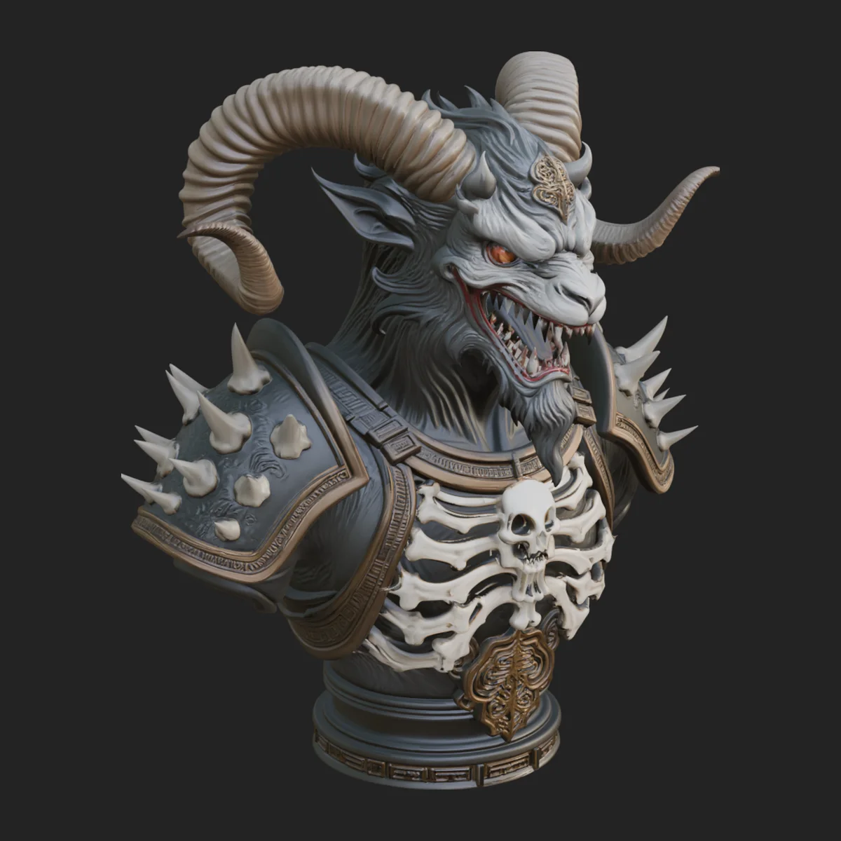 Horned Dragon Demon Bust Statue Design 1