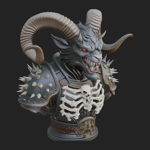 Horned Dragon Demon Bust Statue Design 2