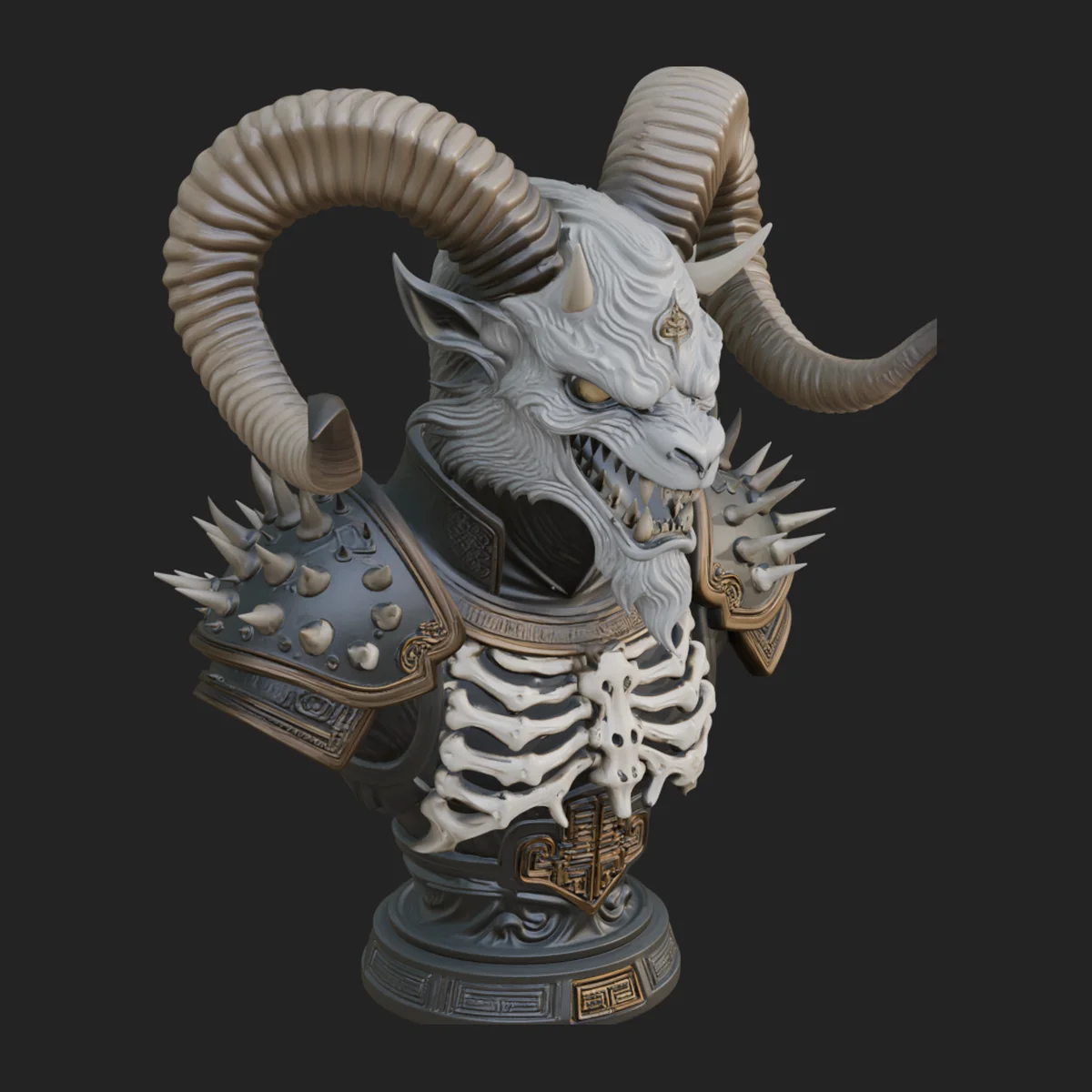 Horned Dragon Demon Bust Statue Design 3