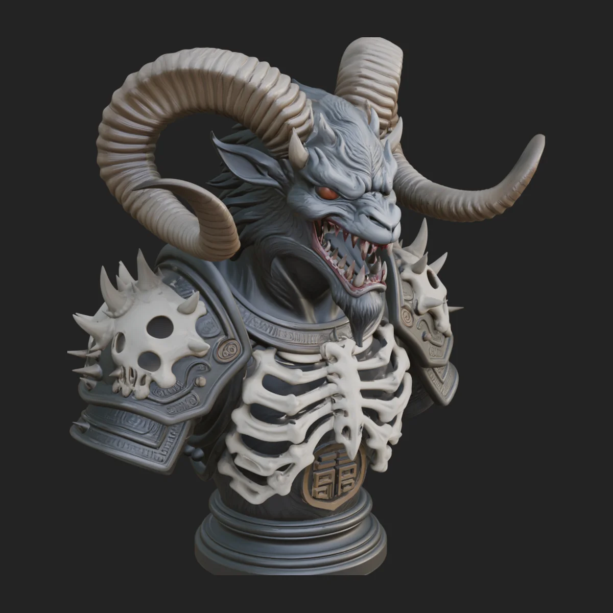Horned Dragon Demon Bust Statue Design 4