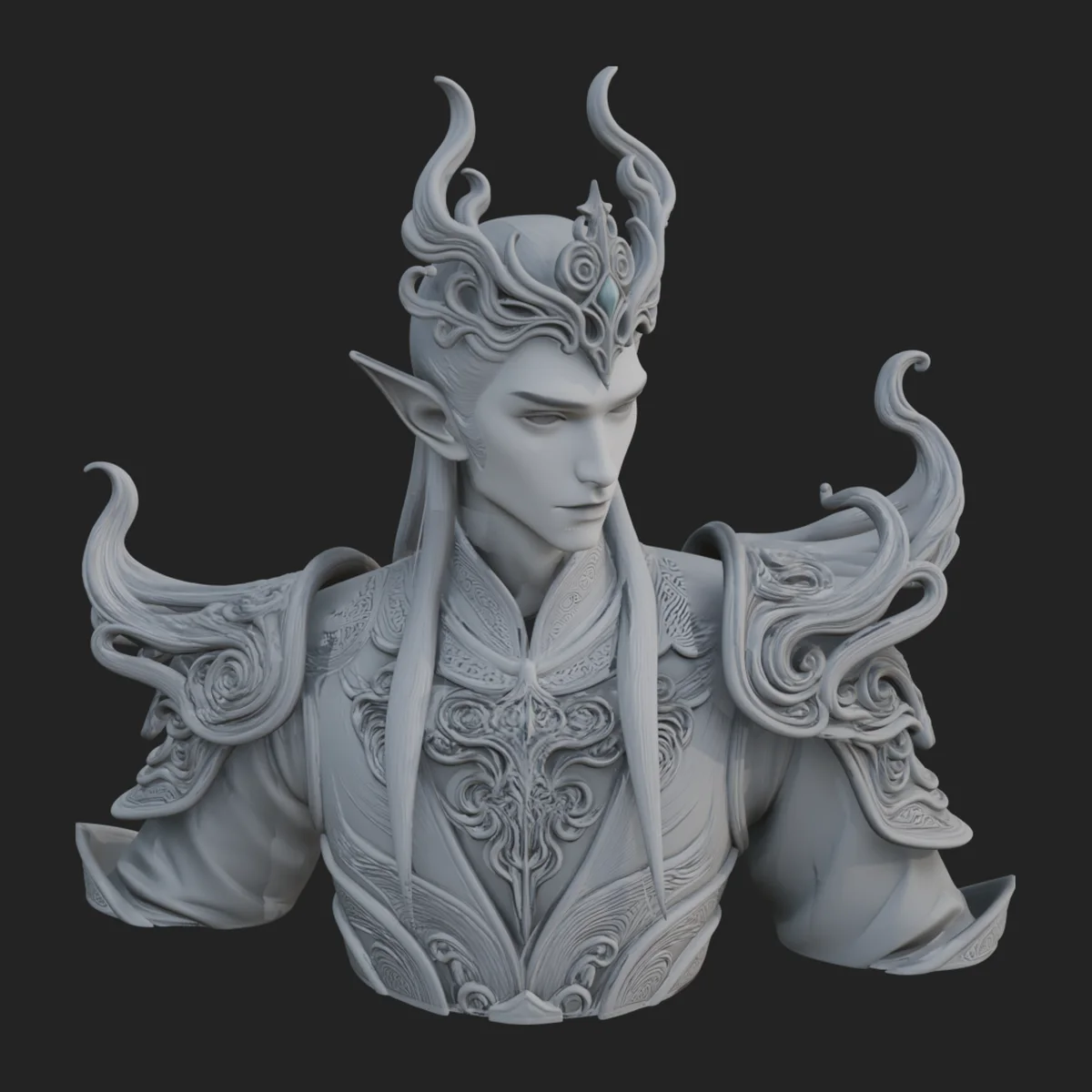Horned Elf Lord Bust Statue Design 1