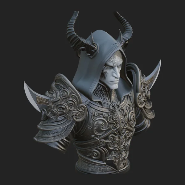 Horned Elf Lord Bust Statue Design 2