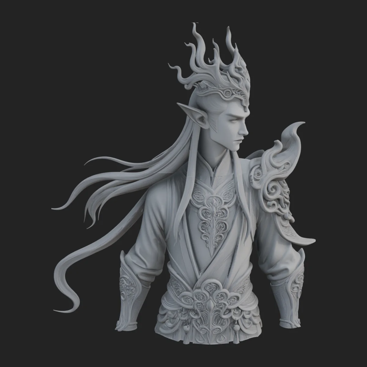 Horned Elf Lord Bust Statue Design 4