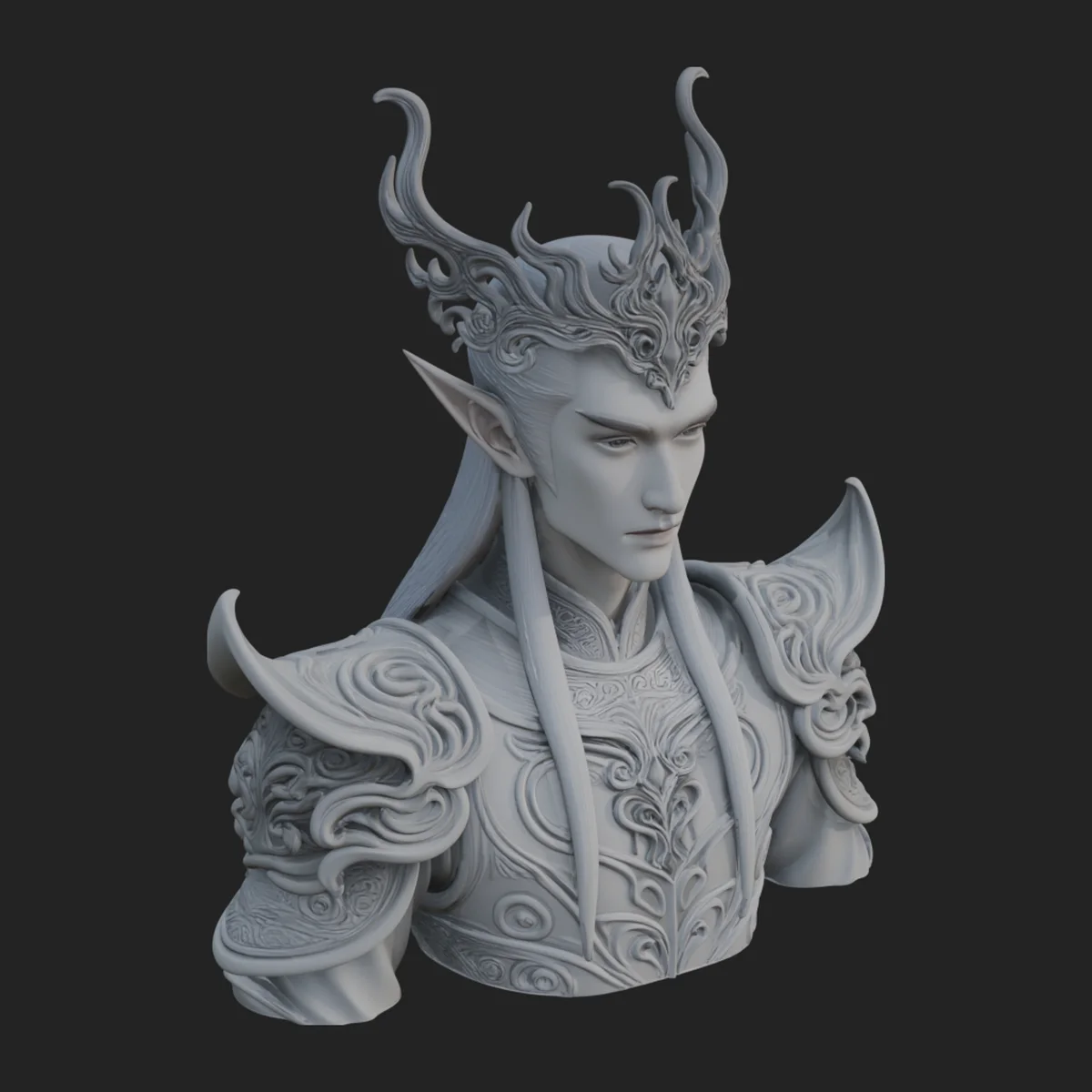 Horned Elf Lord Bust Statue Design 7