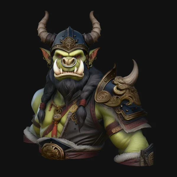 Horned Helm Orc Chieftain Bust Statue Design 1