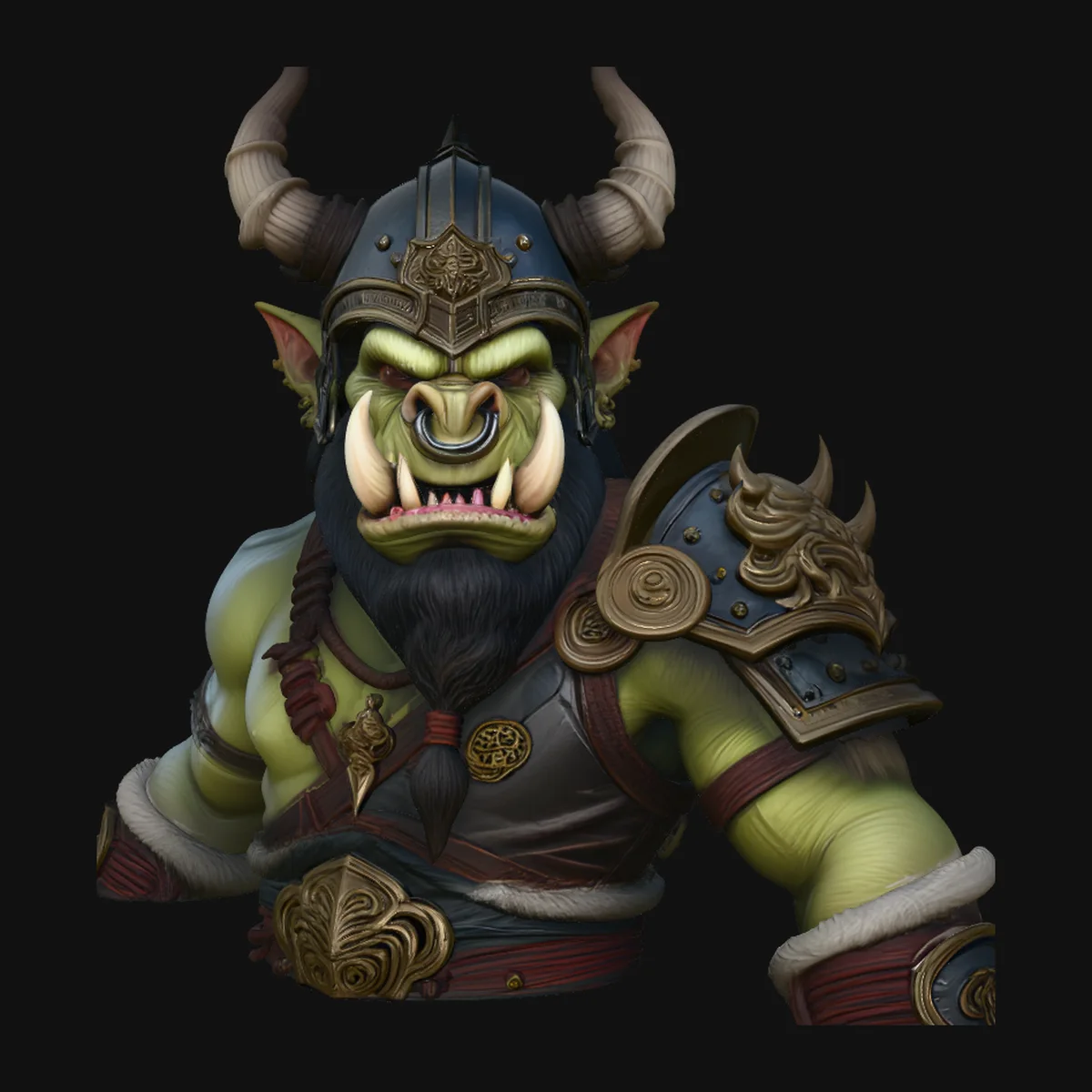 Horned Helm Orc Chieftain Bust Statue Design 2