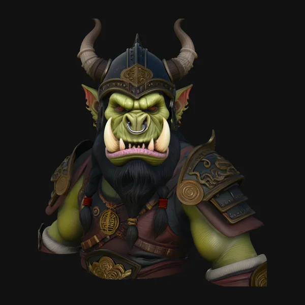Horned Helm Orc Chieftain Bust Statue Design 3