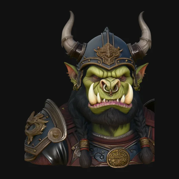 Horned Helm Orc Chieftain Bust Statue Design 4