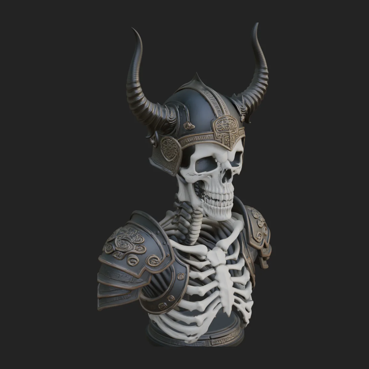 Horned Helm Skeleton Bust Statue Design 1
