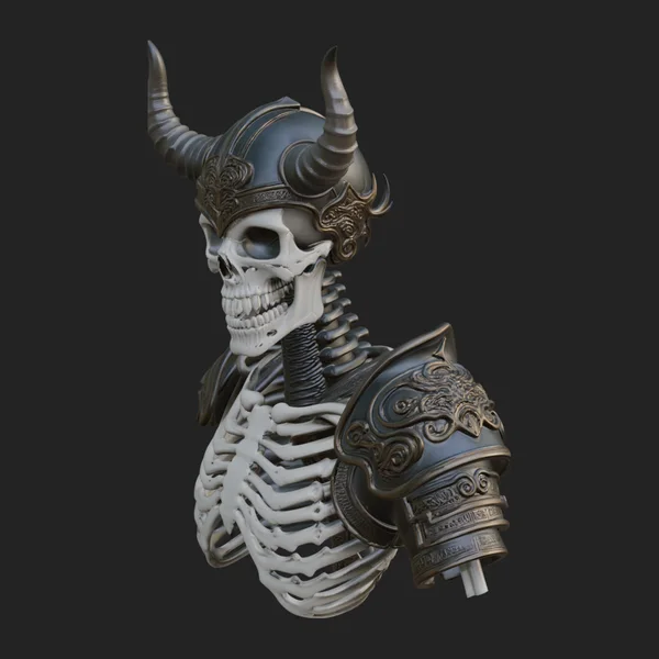 Horned Helm Skeleton Bust Statue Design 2