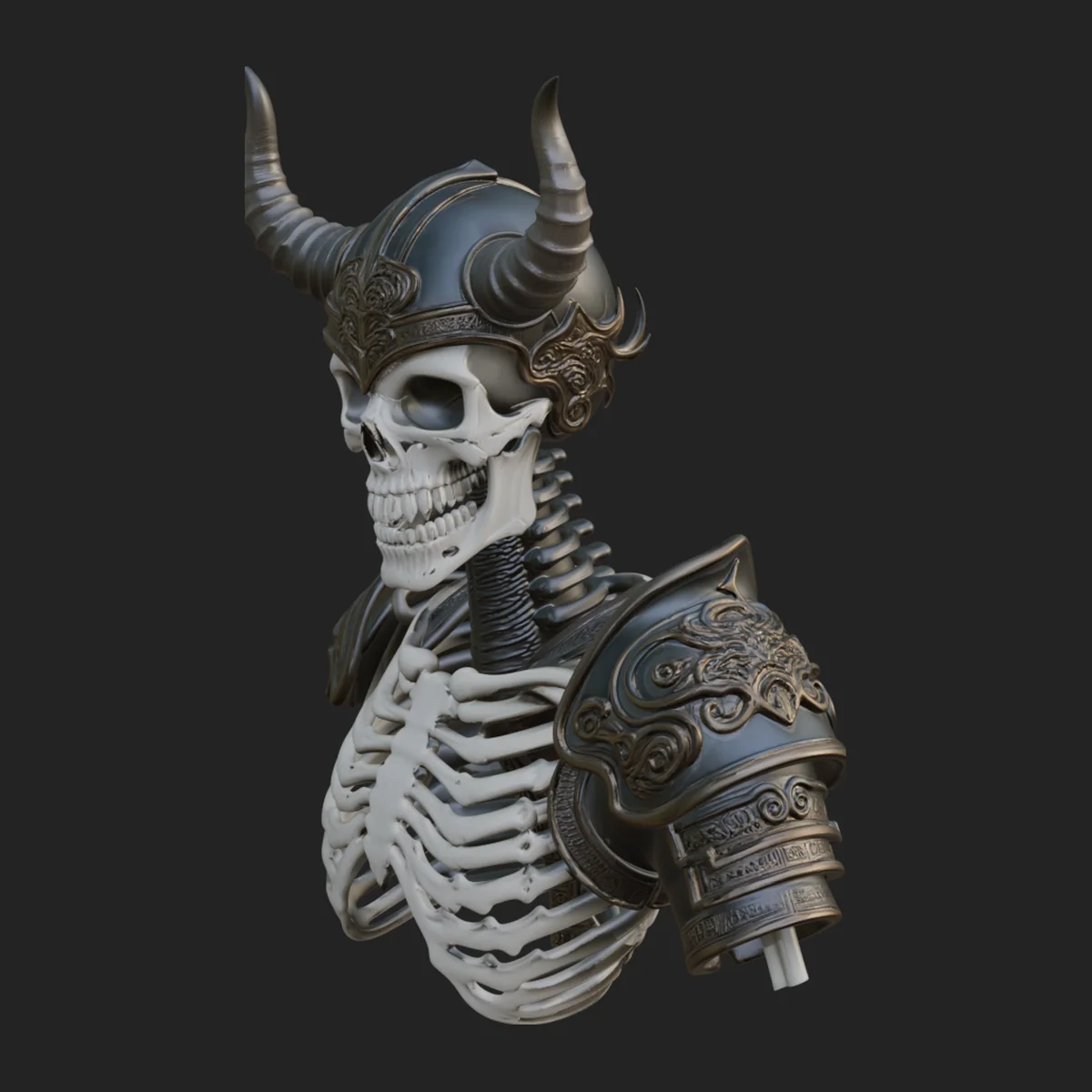 Horned Helm Skeleton Bust Statue Design 2