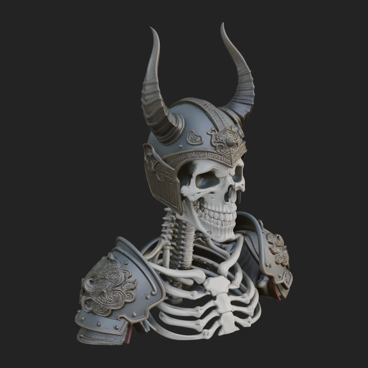 Horned Helm Skeleton Bust Statue Design 3
