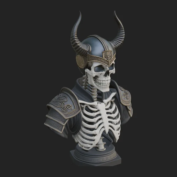 Horned Helm Skeleton Bust Statue Design 4