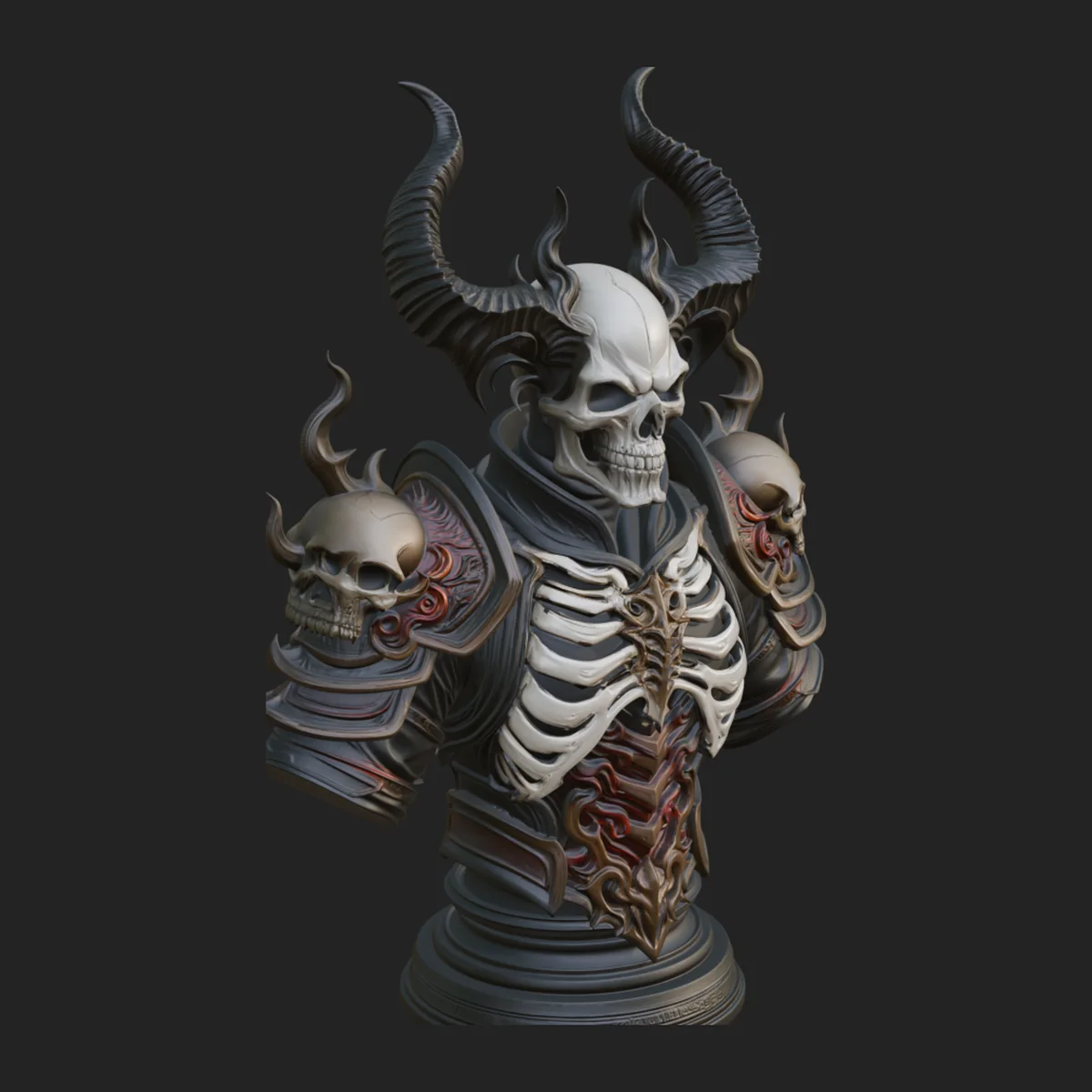 Horned Helm Skeleton Bust Statue Design 5
