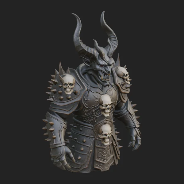 Horned Helm Skeleton Bust Statue Design 7