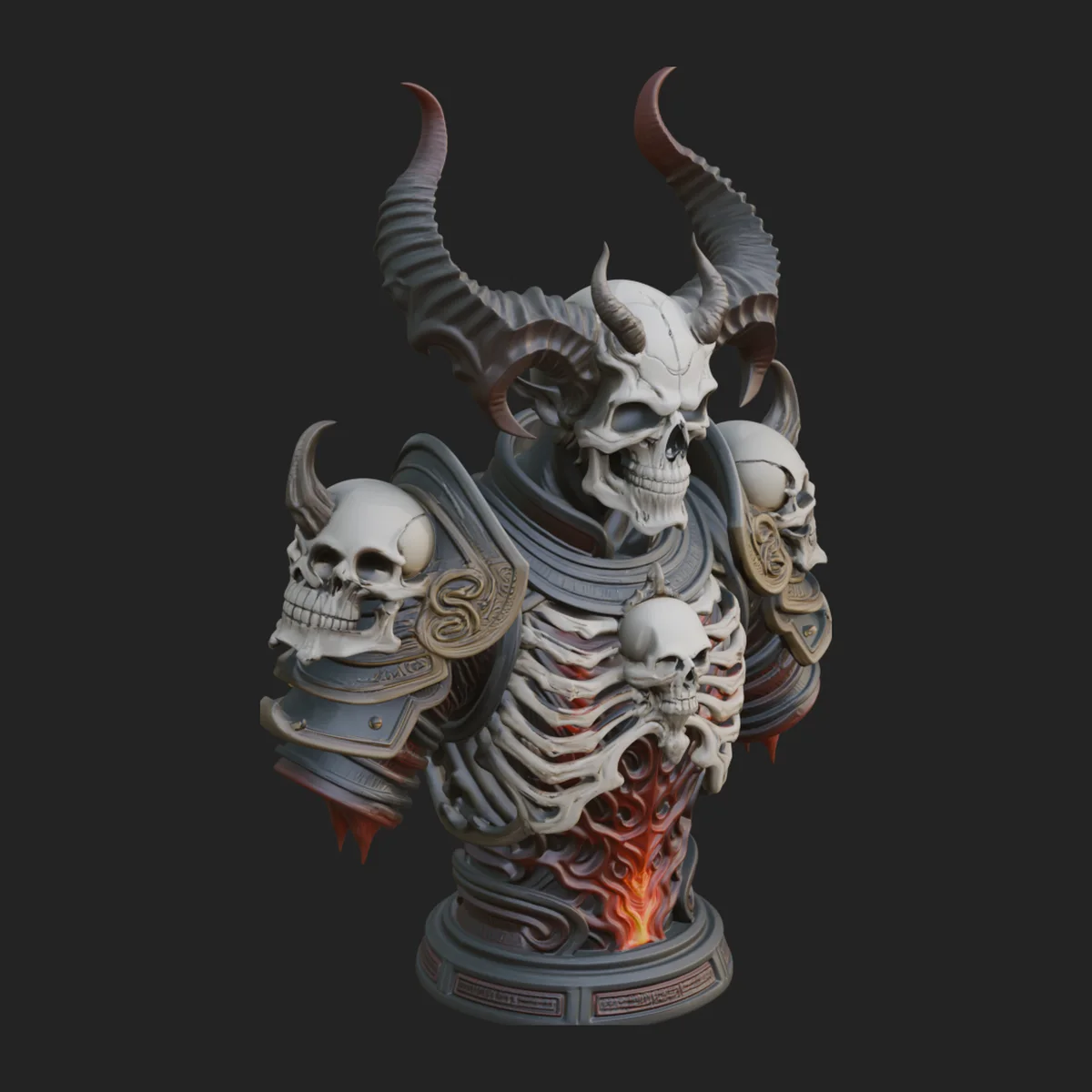 Horned Helm Skeleton Bust Statue Design 8