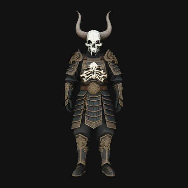 Horned Skull Armor Bust Statue Design 1