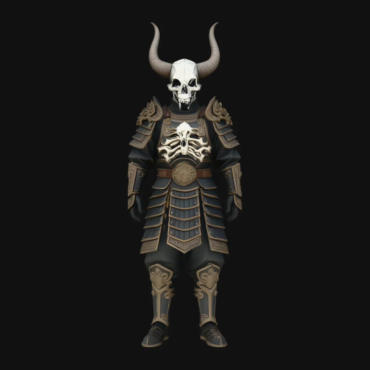 Horned Skull Armor Bust Statue Design 1