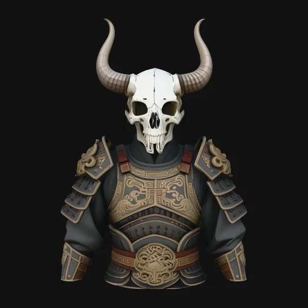 Horned Skull Armor Bust Statue Design 2