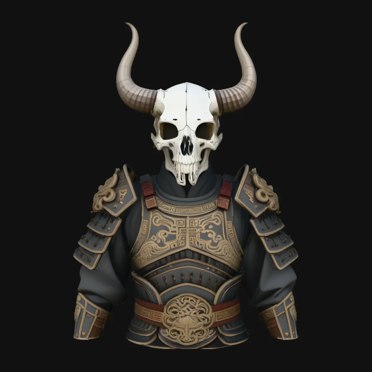 Horned Skull Armor Bust Statue Design 2