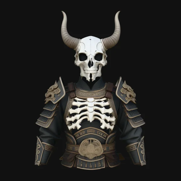 Horned Skull Armor Bust Statue Design 3